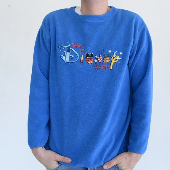Disney Blue Walt Disney World Crewneck Fleece Sweater ~Medium - Picture 2 of 11